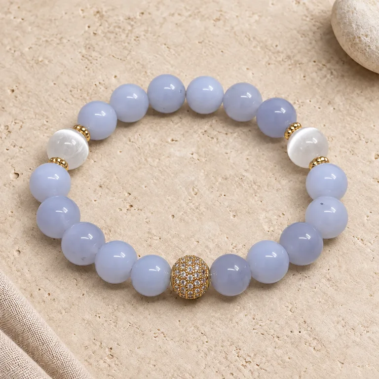 Chalcedono apyrankė su selenitu, 10 mm