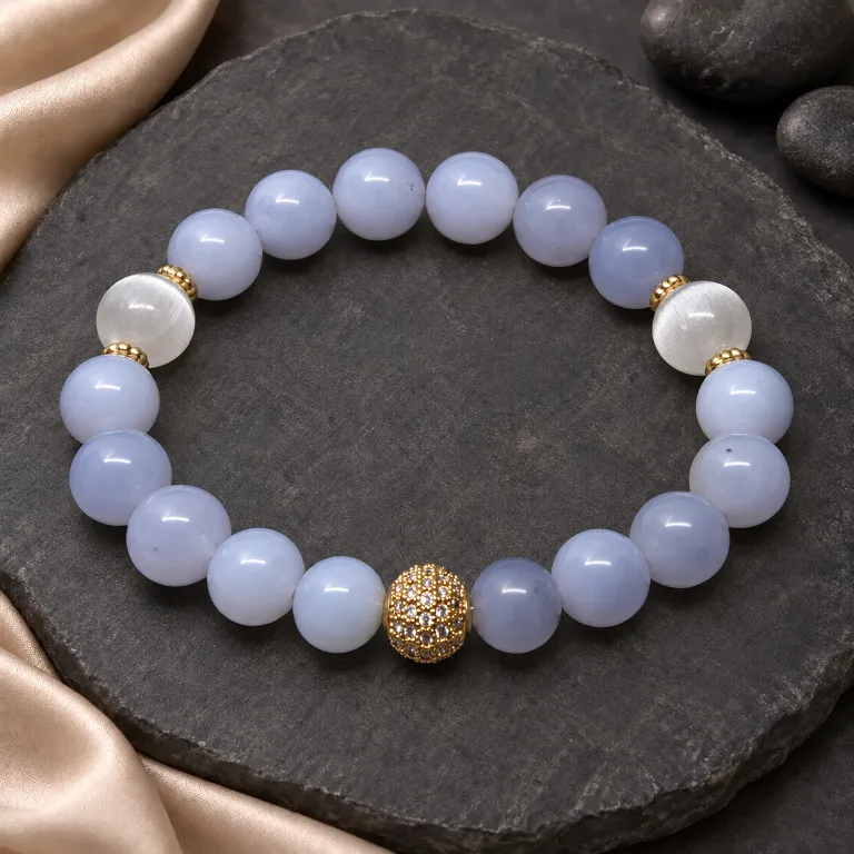 Chalcedono apyrankė su selenitu, 10 mm