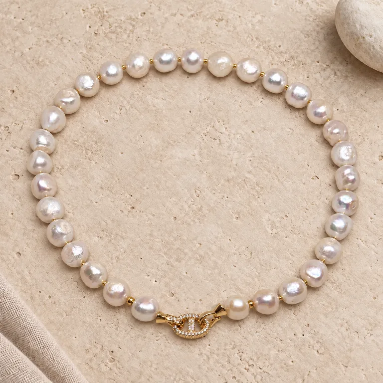 Necklace of Large Pearls with Elegant Clasp