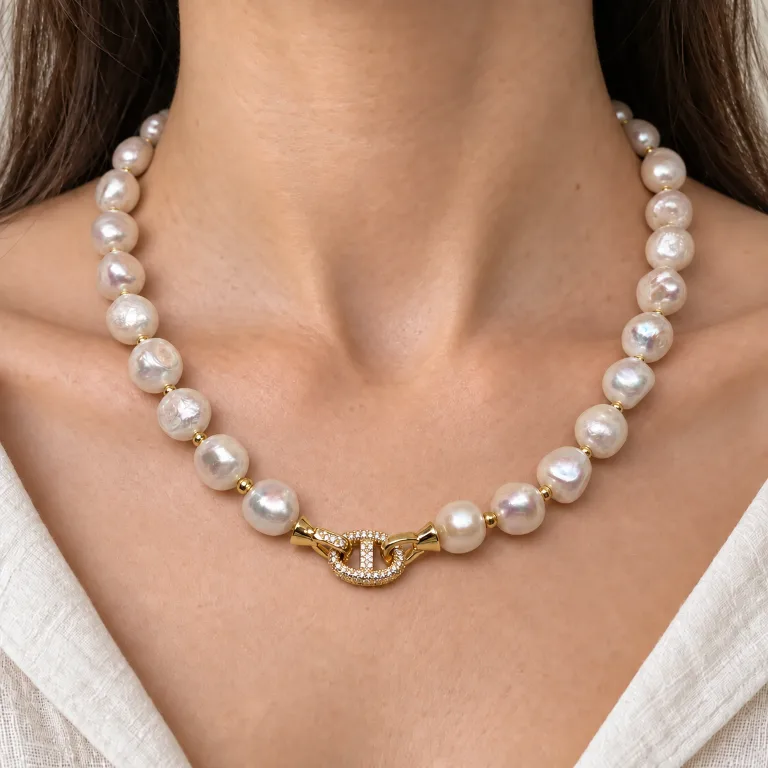 Necklace of Large Pearls with Elegant Clasp