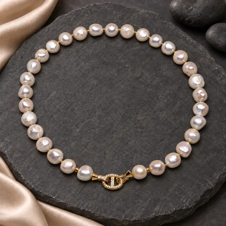 Necklace of Large Pearls with Elegant Clasp