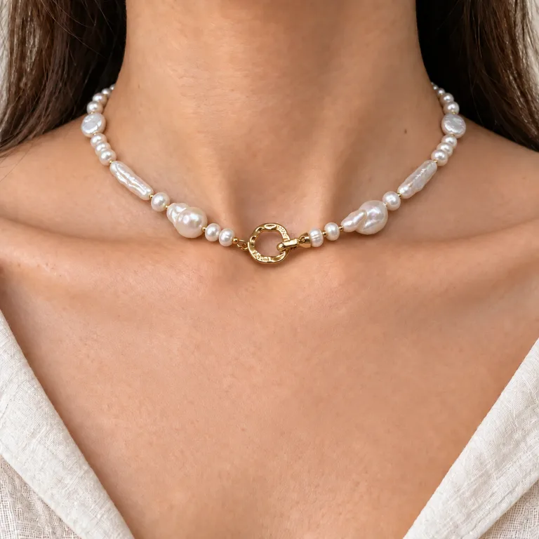 Necklace with Pearls of Various Shapes