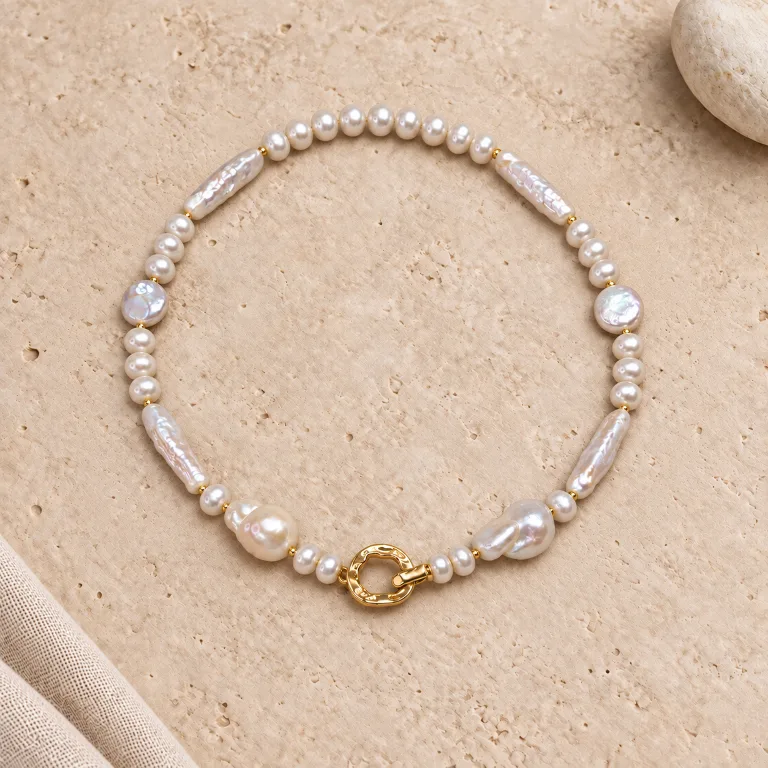 Necklace with Pearls of Various Shapes